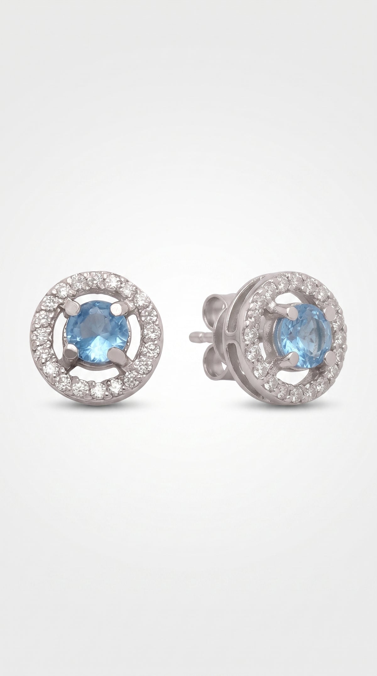 Pendientes Redondos Halo Aguamarina