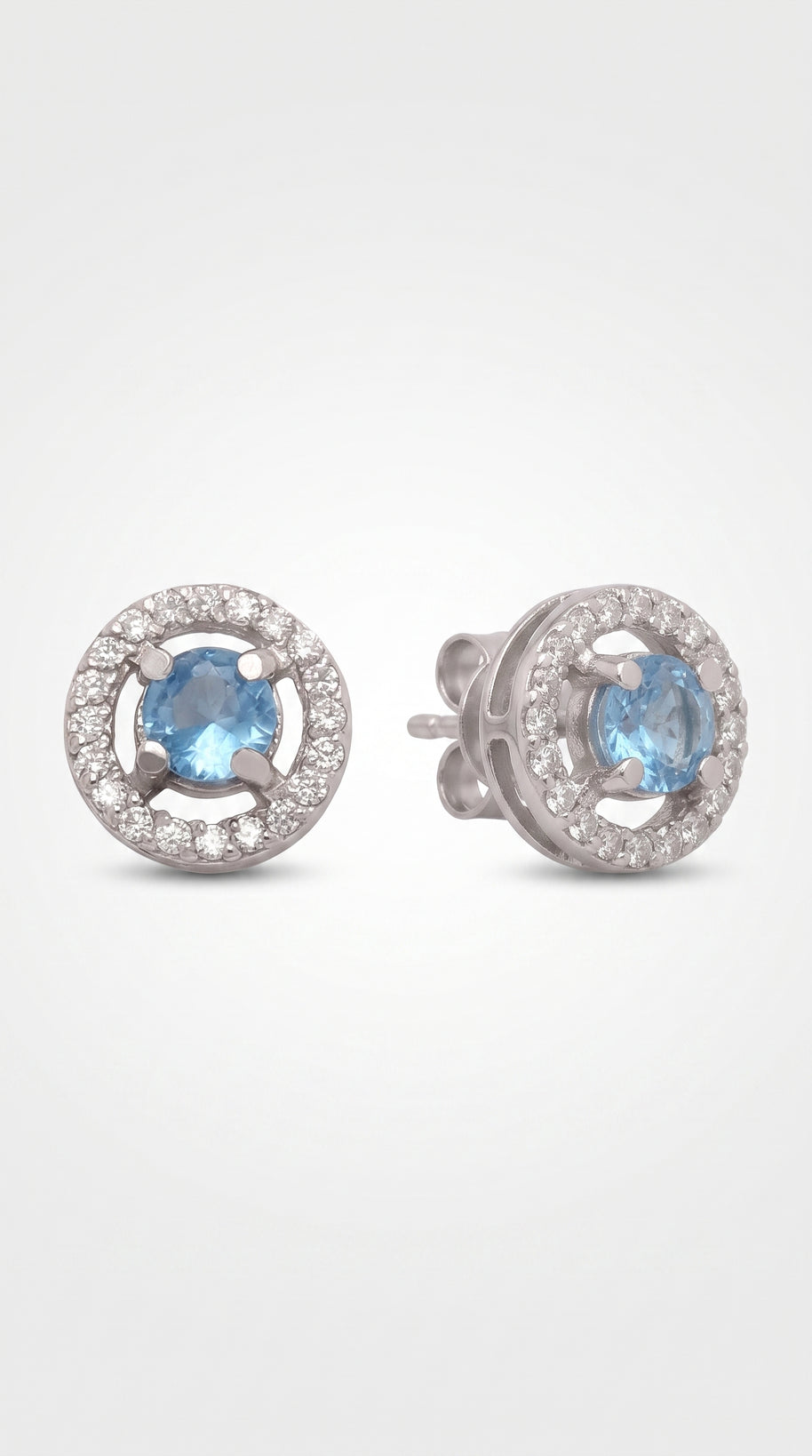 Pendientes Redondos Halo Aguamarina
