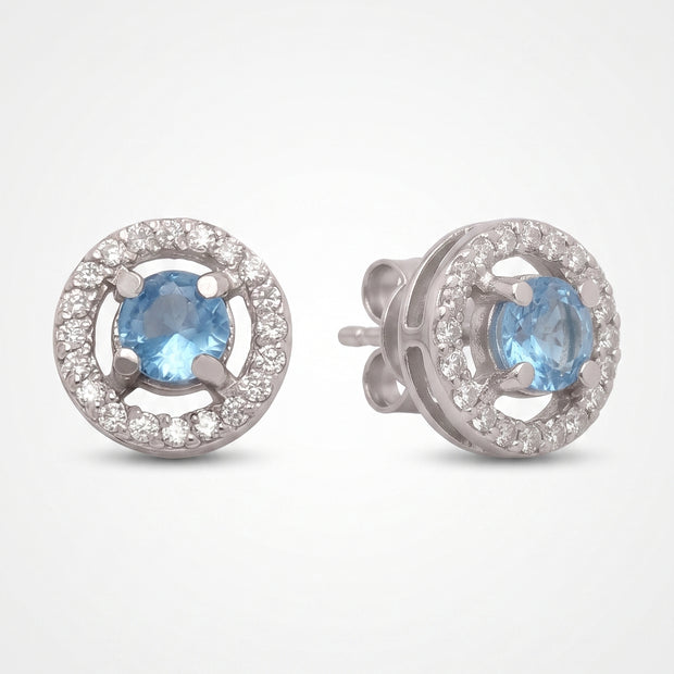 Pendientes Redondos Halo Aguamarina