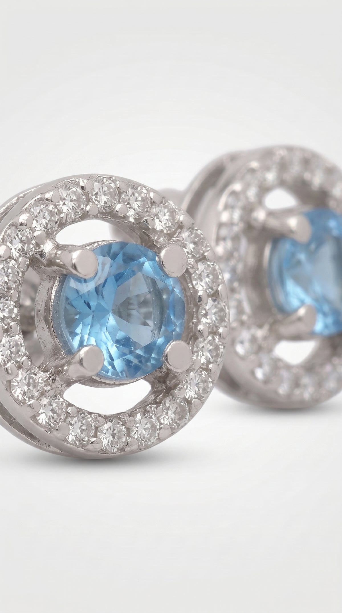 Pendientes Redondos Halo Aguamarina