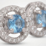 Pendientes Redondos Halo Aguamarina