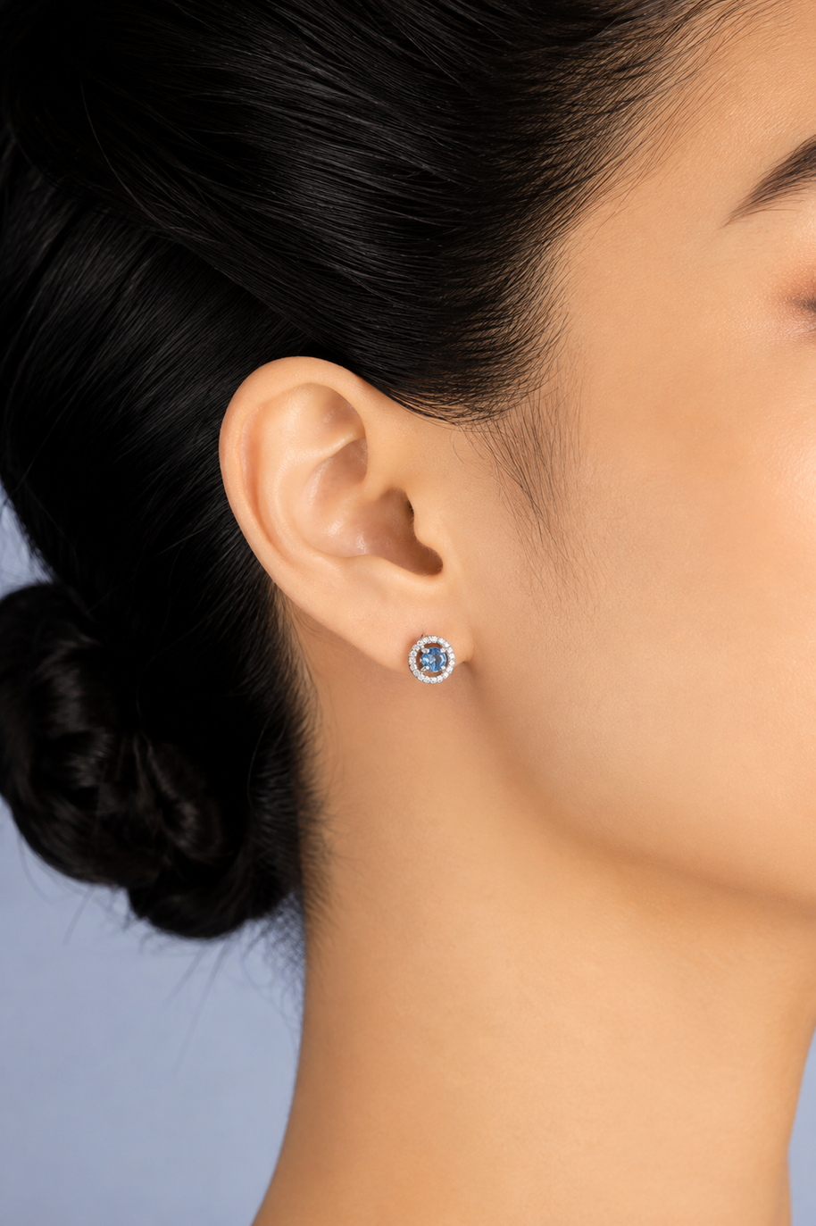Pendientes Redondos Halo Aguamarina