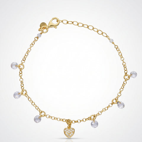 Pulsera Corazón y Destellos - Plata Chap. ORO