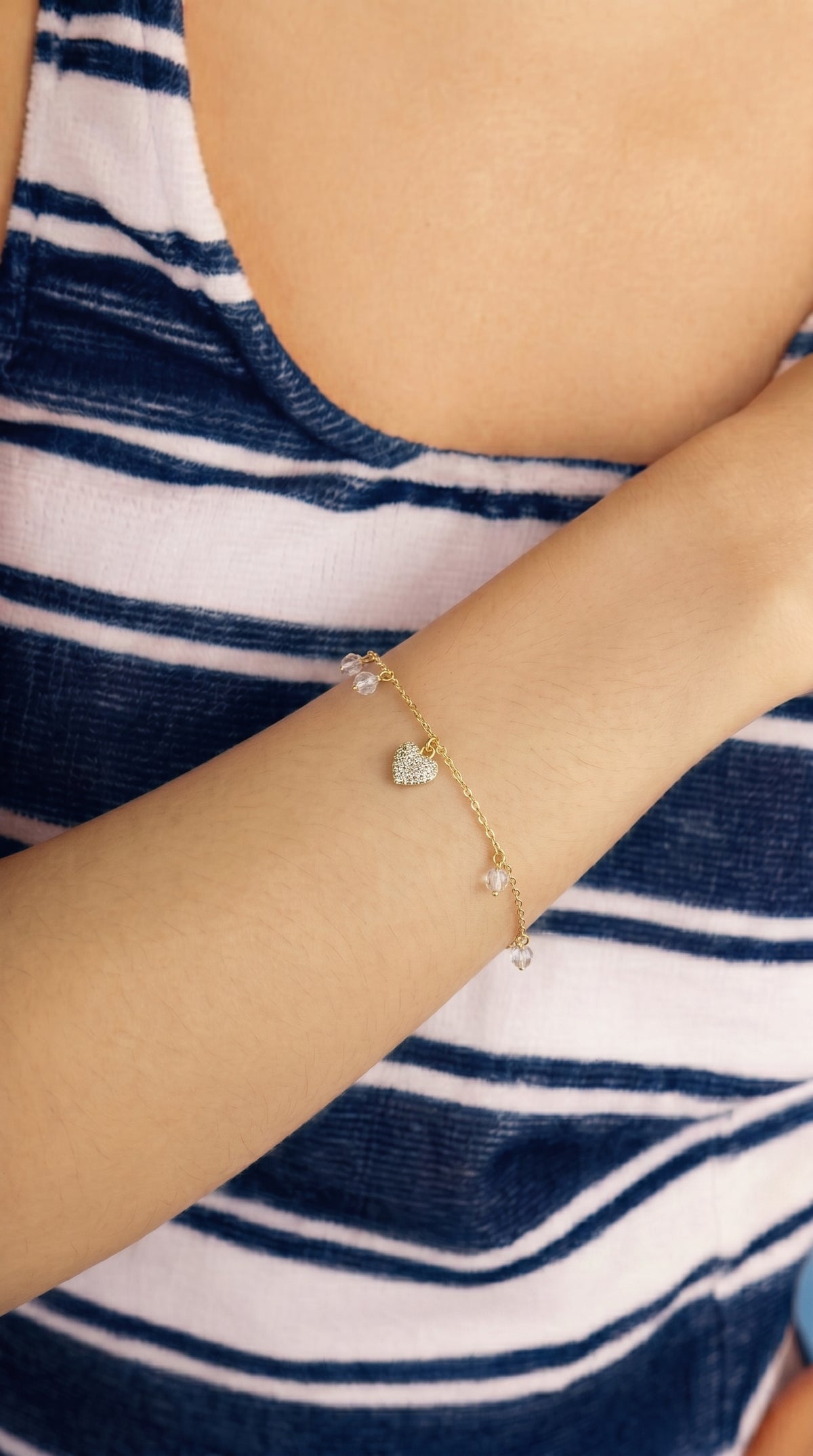 Pulsera Corazón y Destellos - Plata Chap. ORO