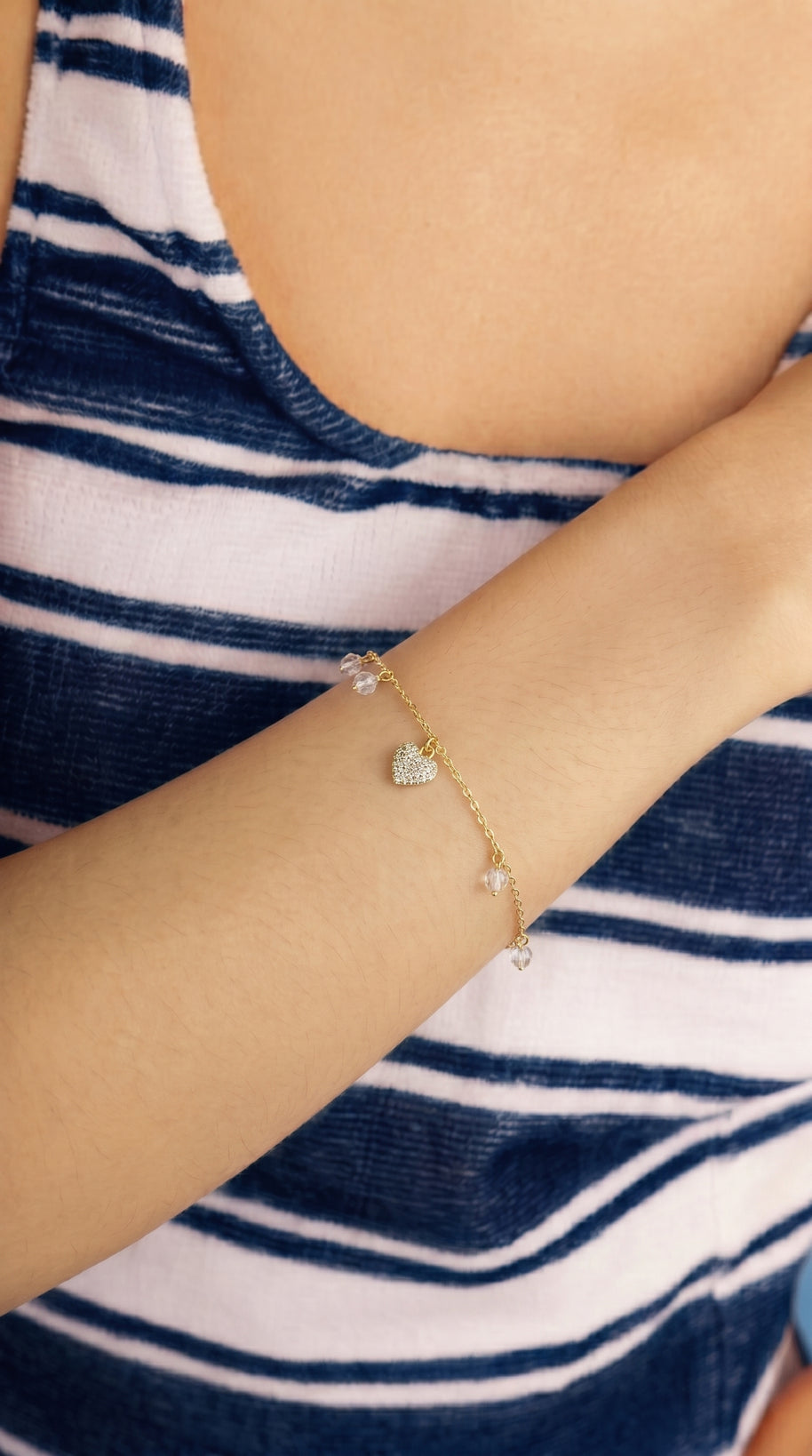 Pulsera Corazón y Destellos - Plata Chap. ORO