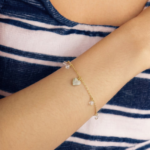 Pulsera Corazón y Destellos - Plata Chap. ORO